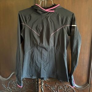 Gore Running Wear Women’s Black & Pink Long Sleeve Hooded Top Large